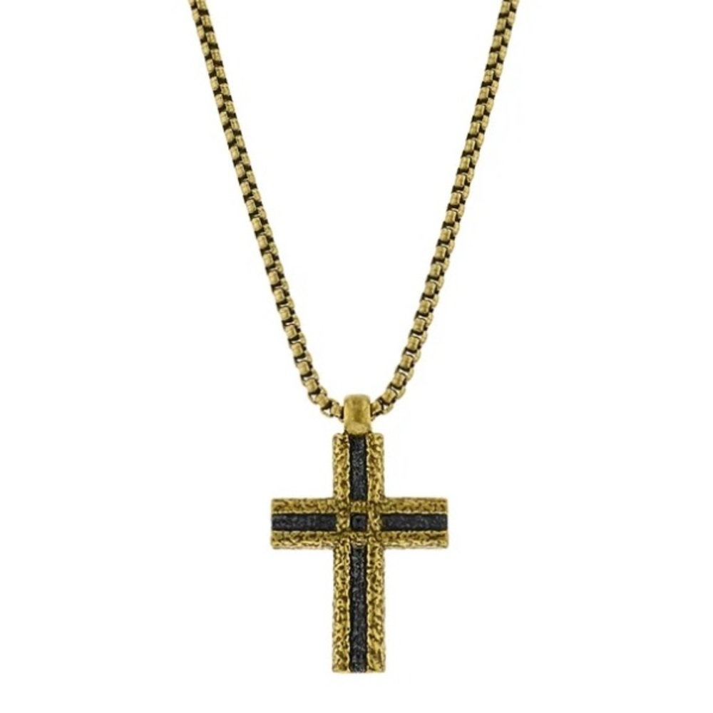 ED HARDY Men's Stainless Steel Gold-Tone Metal Cross Pendant Necklace 26”
